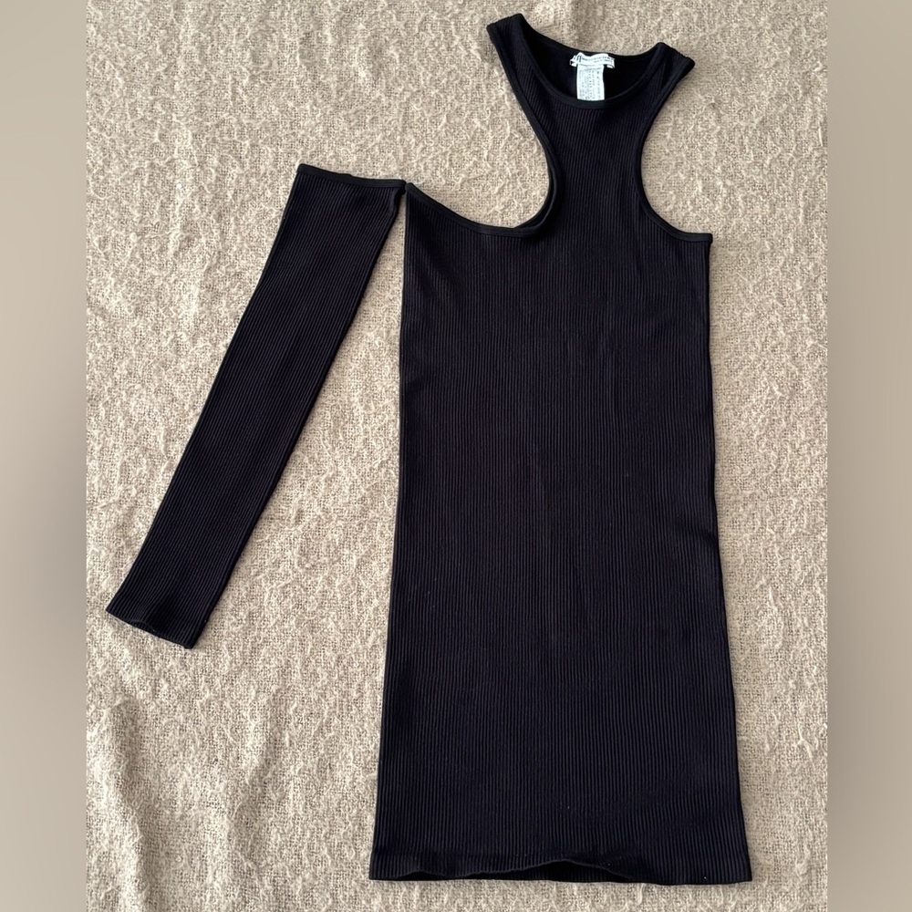 Zara Black One-Shoulder Ribbed Mini Dress